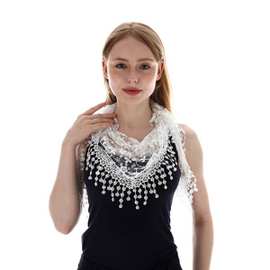 Voile catholique en dentelle espagnole pour femme, 19 couleurs, châle de chapelle, couvre-chef, écharpe florale, châle de messe avec pompons - Product Image 4