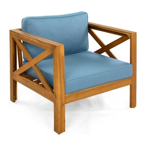 Divano da Esterno a 2 Posti con Struttura Intrecciata da 63,5 Pollici, Seduta Profonda e Cuscini in Olefin Blu per Tutte le Stagioni, Ideale per Giardino/Cortile - Product Image 6