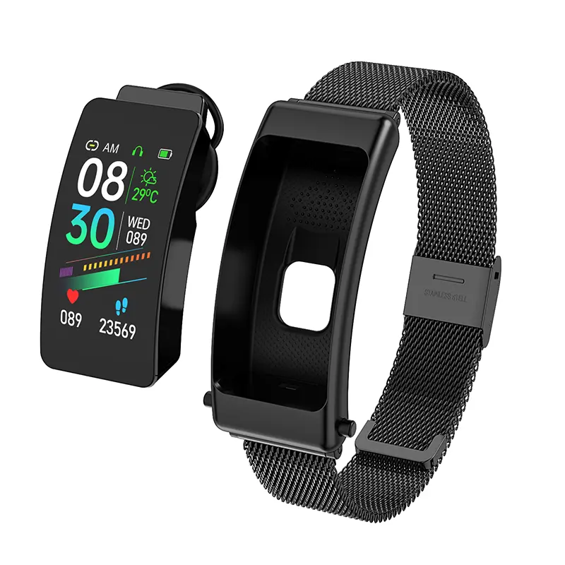 Smartwatch 2 In 1 Headset Touchscreen Bt-Compatibele Oortelefoon Horloge Stappenteller Fitness Sport Hartslagmeter Slimme Armband