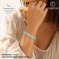 Bracelet large à perles avec motif chevron bicolore et perles aqua, bracelets tressés à la mode