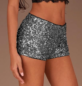 Shorts de Lentejuelas Plateadas para <span class=keywords><strong>Mujer</strong></span>, Cintura Baja, Brillantes, para Fiesta, Club, Baile, Rave, Festival - Product Image 2