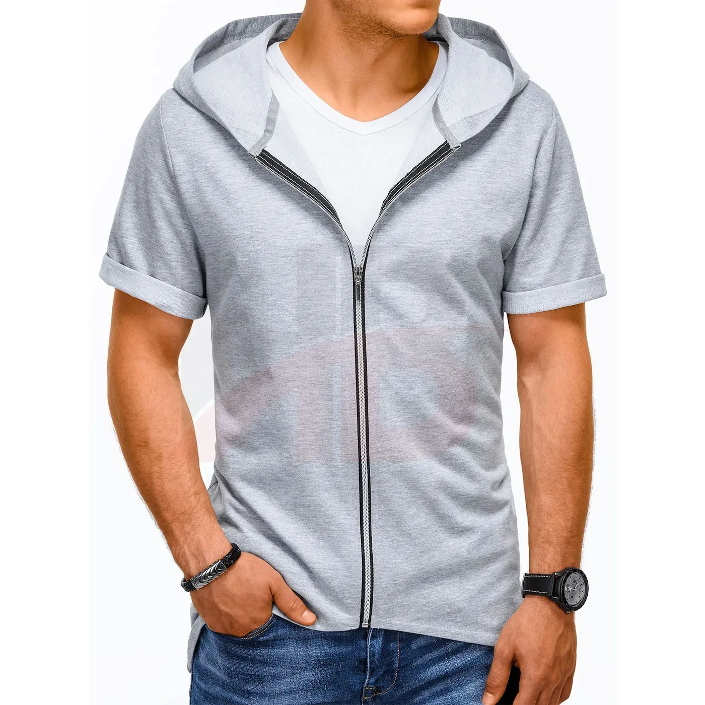 Summer And Autumn Wear Men Short Sleeves Zipper Street Wear Style Men Hoodies