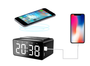 Hot bán Loại-C cổng không dây sạc điện thoại thông minh FM Đài phát thanh LED đồng hồ báo thức Gương bề mặt thời gian hiển thị không dây Bluetooth loa - Product Image 2