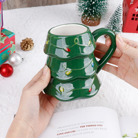 BespritGift Meilleure Vente Mug à Café Arbre de Noël Mignon Peint à la Main en 3D & Chaussette Sens du Design Coffret Cadeau Niche Mug de Noël pour Fêtes