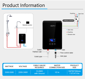 Chauffe-eau instantané de qualité supérieure, entrée et sortie en cuivre, matériau ABS, pompe de surpression pour zones à basse pression - Product Image 5