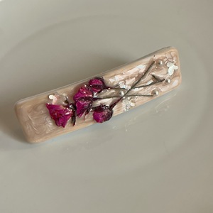 Pince à cheveux en émail motif goutte d'<span class=keywords><strong>huile</strong></span>, fleur séchée rose, style vintage, faite à la main, perle, métal doux, acétate, accessoires de fête - Product Image 4