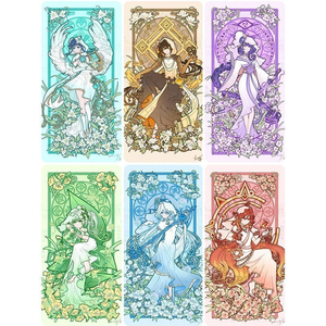 6 pièces/ensemble, modèles de plateau de jeu de fenêtres en vitrail, Mavuika Pyro Archon <span class=keywords><strong>Morax</strong></span> Beelzebul Barbatos, support en acrylique, modèle de jouet, cadeau - Product Image 1