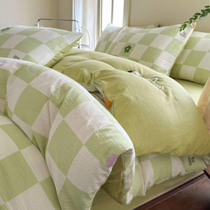 Seersucker cotone plant design copripiumino stampato set biancheria da letto misura lenzuolo 4 pezzi con federa per camera da letto - Product Image 6