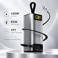 Chargeur portable 20000mAh, batterie externe 130W haute puissance, câble rétractable intégré pour ordinateur portable, téléphone, tablette, appareil photo et drone