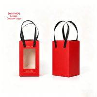 Boîte cadeau en papier rouge personnalisée avec fenêtre transparente en PVC et poignée en ruban noir, emballage en carton recyclable pour aliments/pâtisseries/bonbons