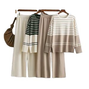 Wholesale Hot Sale Design Clothes Anti Wrinkle Color Block O-neck Ladies <b>Top</b> <b>Long</b> <b>Sleeve</b> Warm <b>Striped</b> Sweaters for <b>Women</b> - Product Image 1