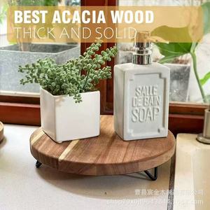 Wooden Desktop <b>Storage</b> <b>Tray</b> Round Natural Wood Color Varnished Multifunctional For Plants And Aromatherapy - Product Image 2