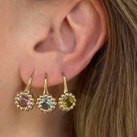 Boucles d'oreilles pendantes LYBURCHI en alliage de laiton plaqué or 14K/18K, motif floral rond avec zircon coloré, fermoir français, bijoux de mode pour femmes