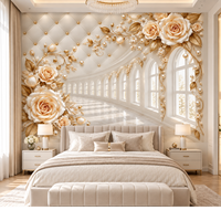Wallpaper Bunga Mawar 3D Mewah Warna Rose Gold, Mural Kustom untuk Ruang Tamu, Kamar Tidur, Hotel, Salon, Dekorasi Dinding Latar Belakang Pernikahan