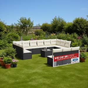 Cream White And Black <b>Rattan</b> Garden <b>Sofa</b> Set 10 Seater Outdoor Furniture Contemporary Design - Product Image 2