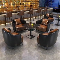 Ensemble de mobilier de restaurant, canapés en cuir véritable et brun avec table à manger carrée pour café moderne, salon de thé