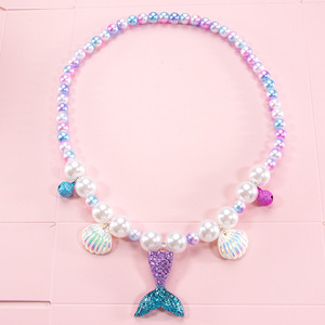 Çocuk sevimli balık kuyruğu Mermaid kolye kolye bilezik yüzük kabuk takı seti plastikten yapılmış - Product Image 5