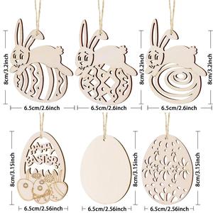 60pcs Set 6 Style Blank <strong>Wooden</strong> Embellishments <strong>Egg</strong> and Bunny Shape Hanging Ornaments <strong>Easter</strong> Party Decorations - Product Image 2