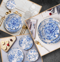 Chaude Européenne Mode Bleu Brodé Boule Creative Design Bone China Vaisselle pour Hôtel Restaurant Botanique Thème Assiette