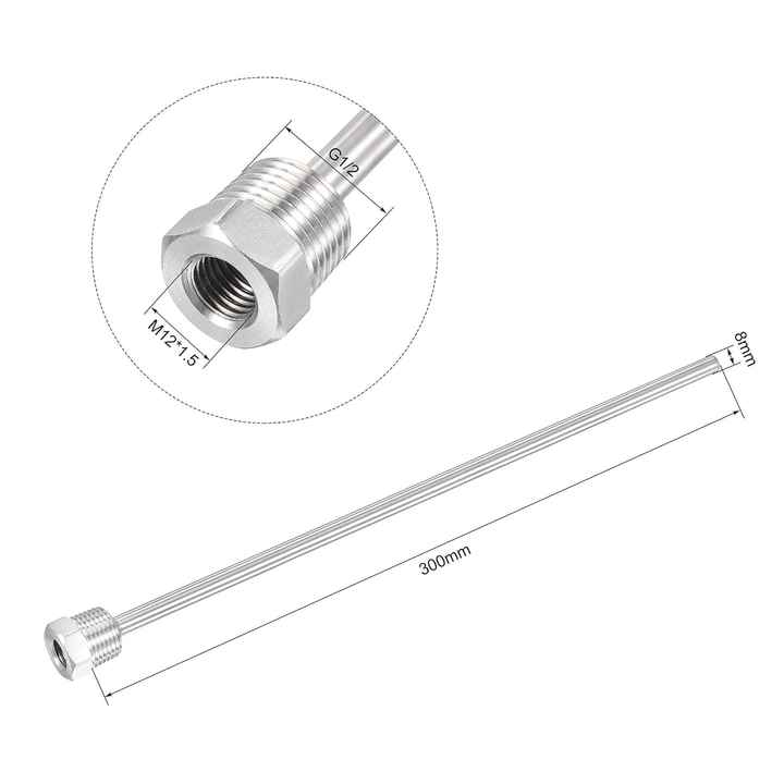 Pozzetto Termometrico In Acciaio Inox 304 Filettato G1/2 Per Fermentatore Birra 200mm