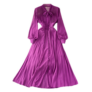 Abito plissettato con fiocco di lusso leggero con scollo A V in vita monopetto A righe elegante abito Casual di grandi dimensioni - Product Image 5