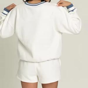 Sudadera con Capucha de Felpa Extra Grande para Mujer, Estilo Universitario, con Puños a Rayas, Hombros Caídos, Cuello Redondo Holgado y Dobladillo a Rayas - Product Image 2