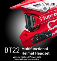 Casque de moto BT22 avec écouteurs sans fil, étanche IPX6, réduction de bruit, assistant vocal, système audio pour la conduite
