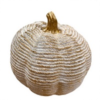 Grande citrouille blanche à bord doré en résine, écologique, imperméable, décoration d'intérieur, rayures dorées - Design moderne et contemporain pour l'extérieur