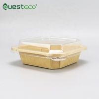 Bol à salade carré en papier kraft écologique de qualité alimentaire avec couvercle transparent en PET, récipient jetable pour fruits et repas froids