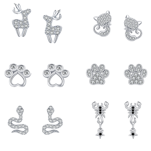 Boucles d'oreilles personnalisables en cuivre, thème animalier, en argent sterling S925, zircon rond, série animaux, cadeau de Saint-Valentin pour femme - Product Image 1