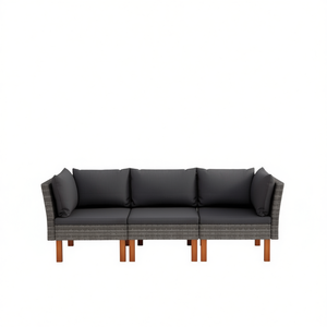 Grey Garden <b>Sofa</b> Three Seat Outdoor Furniture With Cushion Contemporary Design UV Resistant PE <b>Rattan</b> High Density Foam - Product Image 1