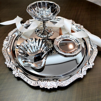 Plateau décoratif de style français rétro de luxe en acier inoxydable 304 poli miroir pour fruits, collations, desserts, gâteaux et thé