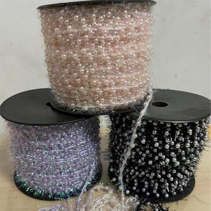 High Quality <strong>Polyester</strong> Special Fancy <strong>Metallic</strong> <strong>Feather</strong> <strong>Yarn</strong> with Pearl DIY Beaded Chain Fashion Accessory