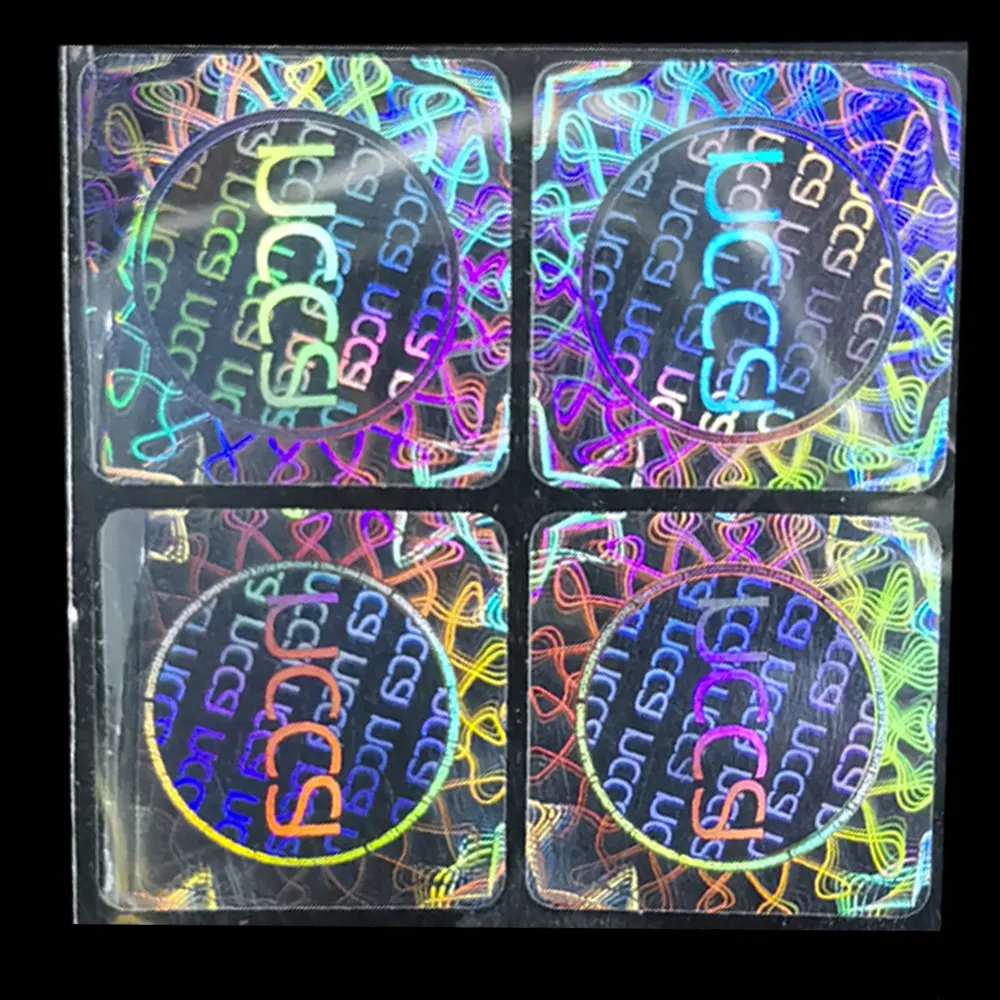 Custom Heat Transfer Print Gold Transparent Holographic Foil Round Overlay Card Hologram Security Sticker