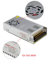 Alimentation électrique double sortie AC110 AC220V 12V 30A 360W IP20 avec ventilateur pour bande LED CCTV dans l'industrie 110V/220V 12V 30A 360W IP20 Ventilateur