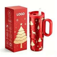 Gobelet isotherme en acier inoxydable avec paille et poignée, à double paroi, anti-fuite, pour les fêtes de Noël, idéal comme cadeau d'hiver