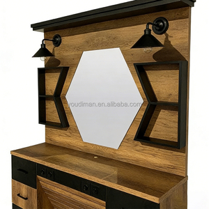 Station de maquillage et de coiffure de salon <span class=keywords><strong>avec</strong></span> <span class=keywords><strong>miroir</strong></span> hexagonal, offrant un grand espace de rangement et personnalisable. - Product Image 5