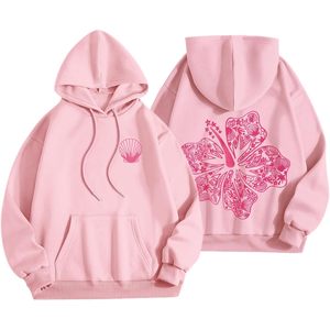 Sweat-shirt à capuche rose à fleurs pour femme, motif hibiscus hawaïen, en tissu tricoté respirant 320 g/m² - Product Image 1