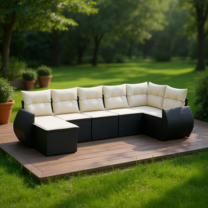 Ensemble de canapés de jardin noir et crème en rotin, mobilier d'extérieur imperméable au design contemporain - Product Image 2