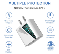 Adaptador de Corriente USB-C PD de 20W para EE. UU. y UE con Protección OTP y Carga Rápida, Cable USB-C L para iPhone 16 15 14 13 12 11