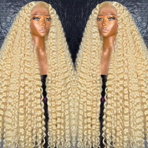Perruques frontales en dentelle HD sans colle, en <span class=keywords><strong>cheveux</strong></span> humains brésiliens Deep Wave, blondes 613 bouclées, pour femmes noires - Product Image 2
