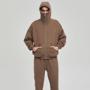 Sweat à capuche unisexe ample doublé en coton, imprimé sérigraphié, avec logo frontal personnalisé, délavé à l'acide, entièrement uni, à fermeture éclair, pour l'hiver - Product Image 1