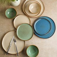 EKA 12 Pièces – Ensemble de Vaisselle en Grès Bleu Personnalisé – Assiettes et Bols en Céramique – Services de Table de Luxe