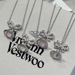 Collar de cadena de eslabones de plata para mujer Empress Dowager Advanced, con lazo de diamantes completos, cuentas de circonita chapadas en oro y diseño de Saturno - Product Image 1