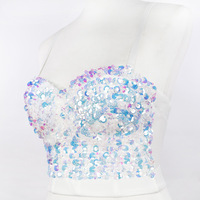 Glitter Party Strappy Sparkle tank Gold Tube butterfly Dance Quality Sleeveless Wedding Sequin Crop Top Women