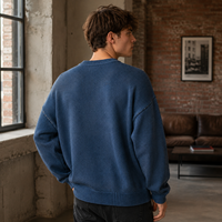 Pull en maille à col rond pour homme personnalisé, pull oversize à imprimé effet pincel, marque privée OEM pour collection de streetwear