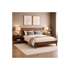 Solid Wood <b>Bed</b> Frame With Headboard, Mid Century Modern Platform <b>Bed</b> For Bedroom, Minimalist Home Furniture - Product Image 1