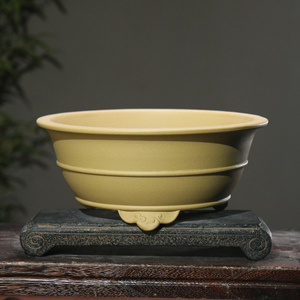 Pot à fleurs rond en argile violette avec ligne centrale Ruyi, style chinois à trois pieds, pour bonsaï et orchidées, fait main, grand bol - Product Image 4