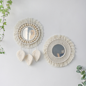 <span class=keywords><strong>Macrame</strong></span> appeso a <span class=keywords><strong>parete</strong></span> in vetro Boho Home Decor con specchio decorato a mano per soggiorno appartamento - Product Image 5