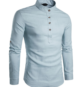 Camicie da <span class=keywords><strong>uomo</strong></span> con colletto rialzato Camicie Casual da <span class=keywords><strong>uomo</strong></span> a manica lunga chiaro blu bianco nero - Product Image 5